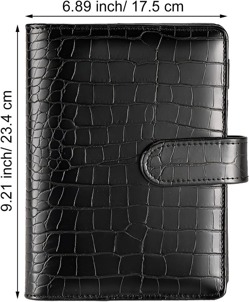 eleger A5 6 Ring Binder Cover Crocodile - Large PU Leather Notebook Binder with Hidden Snap Buckle, Refillable Budget Planner, Black - Image 3